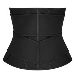 Unisex Black Neoprene Velcro Sports Waist Trainers Gym Steel Bones Body Shaper Belt N20540