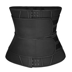 Unisex Black Neoprene Velcro Sports Waist Trainers Gym Steel Bones Body Shaper Belt N20540