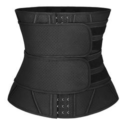 Unisex Black Latex Velcro Sports Waist Trainers Gym Steel Bones Body Shaper Belt N20541