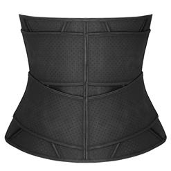 Unisex Black Latex Velcro Sports Waist Trainers Gym Steel Bones Body Shaper Belt N20541