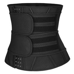 Unisex Black Latex Velcro Sports Waist Trainers Gym Steel Bones Body Shaper Belt N20541