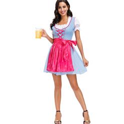 3PCs Women's Bavarian Beer Girl Cosplay Blue Dress Adult Oktoberfest Costume N20590