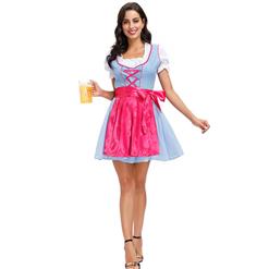 3PCs Women's Bavarian Beer Girl Cosplay Blue Dress Adult Oktoberfest Costume N20590