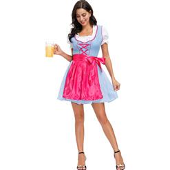 3PCs Women's Bavarian Beer Girl Cosplay Blue Dress Adult Oktoberfest Costume N20590