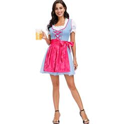 3PCs Women's Bavarian Beer Girl Cosplay Blue Dress Adult Oktoberfest Costume N20590