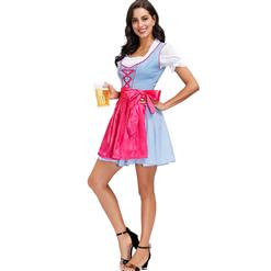 3PCs Women's Bavarian Beer Girl Cosplay Blue Dress Adult Oktoberfest Costume N20590