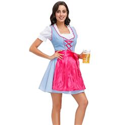 3PCs Women's Bavarian Beer Girl Cosplay Blue Dress Adult Oktoberfest Costume N20590