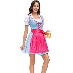 3PCs Women's Bavarian Beer Girl Cosplay Blue Dress Adult Oktoberfest Costume N20590