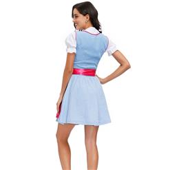 3PCs Women's Bavarian Beer Girl Cosplay Blue Dress Adult Oktoberfest Costume N20590