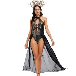 Women's Sexy Black Halter Neck Tight Siamese Skirt Cosplay Adult Halloween Costume N20591