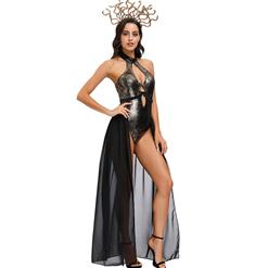 Women's Sexy Black Halter Neck Tight Siamese Skirt Cosplay Adult Halloween Costume N20591