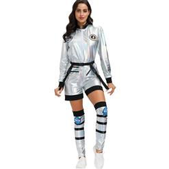 Fashion Women Silver Space Suit Adult Astronaut Jumpsuit Cosplay Costume N20594