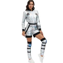 Fashion Women Silver Space Suit Adult Astronaut Jumpsuit Cosplay Costume N20594