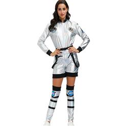 Fashion Women Silver Space Suit Adult Astronaut Jumpsuit Cosplay Costume N20594