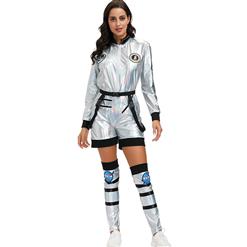 Fashion Women Silver Space Suit Adult Astronaut Jumpsuit Cosplay Costume N20594