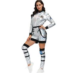 Fashion Women Silver Space Suit Adult Astronaut Jumpsuit Cosplay Costume N20594