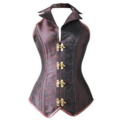 Fashion Noble Brown Halter Jacquard Steel Boned Outerwear Corset With A Little Defect N20616