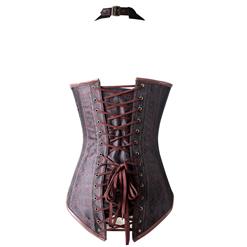 Fashion Noble Brown Halter Jacquard Steel Boned Outerwear Corset With A Little Defect N20616