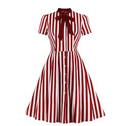 Vintage Vertical Stripes Dress, Fashion Vertical Stripes High Waist A-line Swing Dress, Retro Vertical Stripes Dresses for Women 1960, Vintage Dresses 1950's, Vintage High Waist Dress for Women, Simple Dresses for Women, Vintage Spring Dresses for Women, #N20762