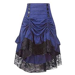 Vintage Gothic Blue High Waist Button Lace Trim Ruffled High-low Skirt N20863