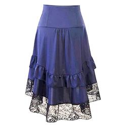 Vintage Gothic Blue High Waist Button Lace Trim Ruffled High-low Skirt N20863