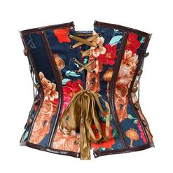 Steampunk Floral Print Steel Boned Busk Closure Strapless Outerwear Corset N20882