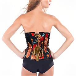 Steampunk Floral Print Steel Boned Busk Closure Strapless Outerwear Corset N20882