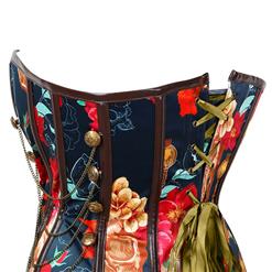 Steampunk Floral Print Steel Boned Busk Closure Strapless Outerwear Corset N20882