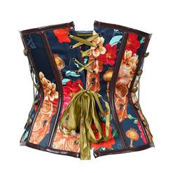 Steampunk Floral Print Steel Boned Busk Closure Strapless Outerwear Corset N20882