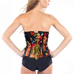 Steampunk Floral Print Steel Boned Busk Closure Strapless Outerwear Corset N20882