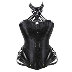 Steampunk Gothic Black Halterneck Strapless Steel Boned Rivet Outerwear Corset N20888