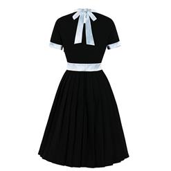 1950's Vintage Stand Collar Bowknot Short Sleeve High Waist A-line Party Midi Dress N20947