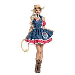 Adult Cowboy Girl Halloween Costume, Sexy Cowboy Girl Suspenders Mini Dress Costume, Cowboy Girl Costume, Polka Dots Cowboy Girl Costume, Cowboy Girl Costume With Hat, #N20988