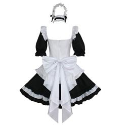 7pcs French Maid Square Collar Half Sleeve Top And Mini Dress Cosplay Halloween Costume N21186