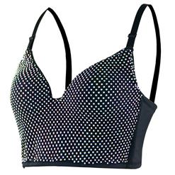 Sexy Shining Rhinestone B Cup Spaghetti Straps Bustier Bra Clubwear Crop Top N21200