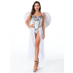 Sexy White Angel Greek Goddess Adult Bodysuit Adult Halloween Cosplay Costume with Wings N21449