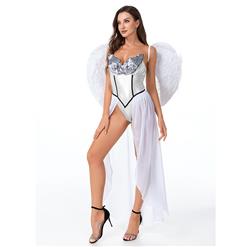 Sexy White Angel Greek Goddess Adult Bodysuit Adult Halloween Cosplay Costume with Wings N21449