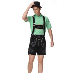 3pcs Men's Deluxe Suspenders and Gingham Shirt Bavarian Oktoberfest Lederhosen Costume N21518