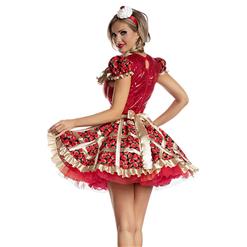 3pcs Sexy Miss American Pie Mini Dress Strawberry Print Ruffle Lolita Cosplay Party Costume N21831