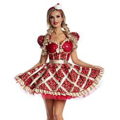 3pcs Sexy Miss American Pie Mini Dress Strawberry Print Ruffle Lolita Cosplay Party Costume N21831