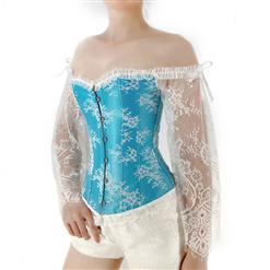 Women's Sexy Vintage Plastic Boned Off-shoulder Overbust Corset with Long Floral Lace Sleeve N21838