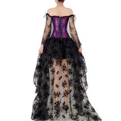 Victorian Gothic Plastic Boned Floral Lace Overbust Corset with Organza High Low Skirt Sets N21841