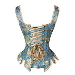 Gothic Brocade Wide Shoulder Straps 14 Steel Bones Wavy Hem Waist Cincher Overbust Corset N21873