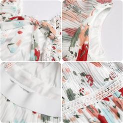 Fashion Chiffon Floral Print Square Neckline Flutter Sleeve Cut-out High Waist Layered Dress N21899