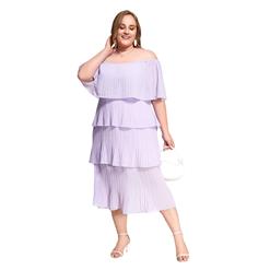 Fashion Purple Chiffon Off-shoulder Short Sleeve High Waist Cocktail Party Layered Dress N21900