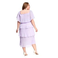 Fashion Purple Chiffon Off-shoulder Short Sleeve High Waist Cocktail Party Layered Dress N21900