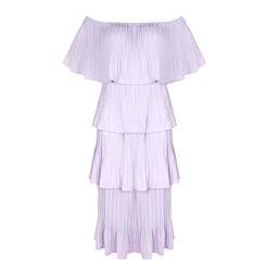 Fashion Purple Chiffon Off-shoulder Short Sleeve High Waist Cocktail Party Layered Dress N21900