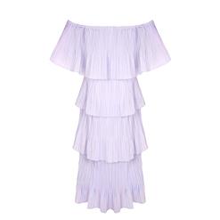 Fashion Purple Chiffon Off-shoulder Short Sleeve High Waist Cocktail Party Layered Dress N21900