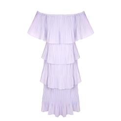 Fashion Purple Chiffon Off-shoulder Short Sleeve High Waist Cocktail Party Layered Dress N21900