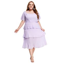 Fashion Purple Chiffon Off-shoulder Short Sleeve High Waist Cocktail Party Layered Dress N21900